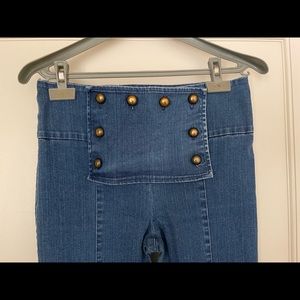 High-Waisted Designer Nautical Style Flare Jeans